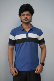 Trendy Color Block Polo T-Shirt for Men | Full Sleeve Slim Fit Casual Tee - Ink Blue-T-Shirt-7 Man